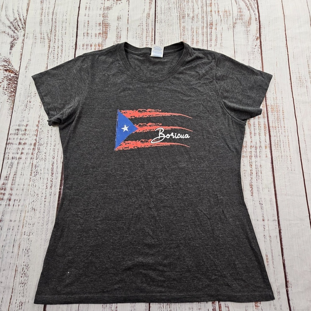 Boricua Puerto Rico Gray Short Sleeve Cotton Blend T-Shirt Women's M
